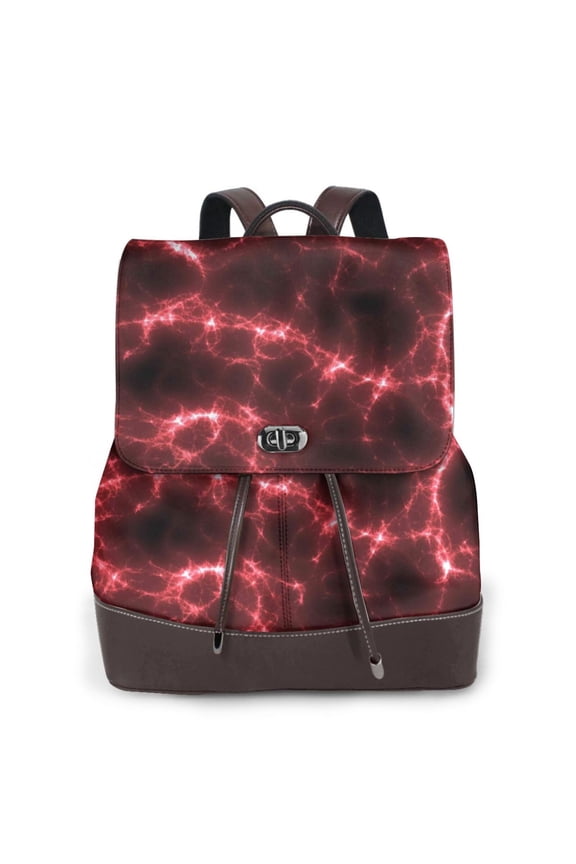 Logiee Red Line Print Backpack Purse for Women,Fashion Leather Backpack Purse,Women's Leather Backpack for Work College Travel