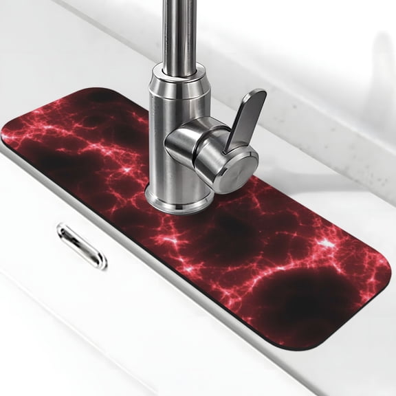 Logiee Red Line Print Kitchen Sink Splash Guard Faucet Mat for Splash Guard Behind Faucet Drip Catcher for Kitchen,Bathroom,Sink Mat,Dish Drying Mat,Bathroom-15" X 5.5"