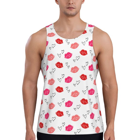 Logiee Red Lips 1 Print Men's Workout Tank Top,Quick Dry Workout Tank Top,Gym Muscle Tee,Fitness Bodybuilding Sleeveless T Shirt-Small