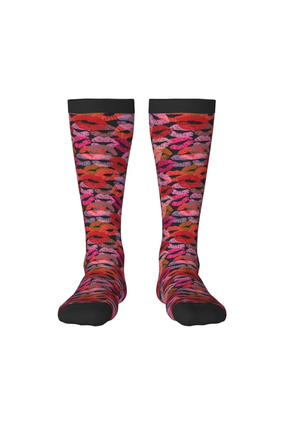 Red Lips Kissing Print Gift Stocking Stuffers,Adult Stockings,Novelty Socks,Funny Socks Birthday Running Walking Sleeping