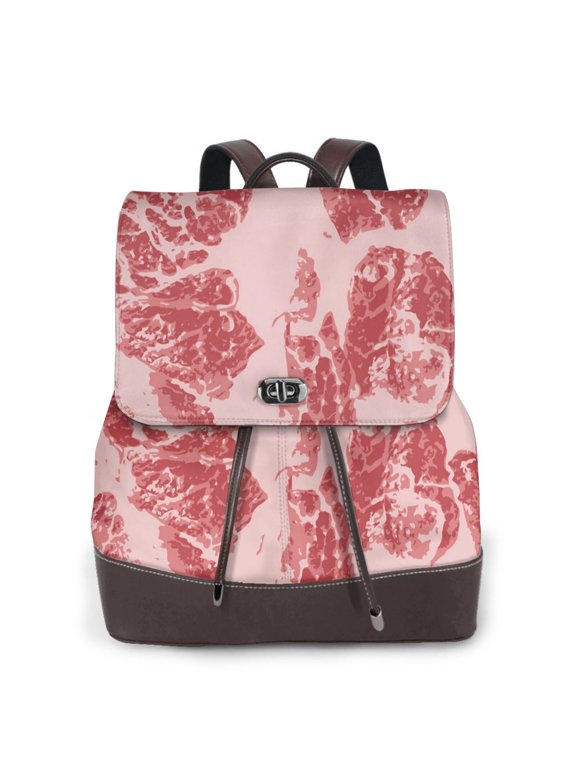 Logiee Red Meat Print Backpack Purse for Women,Fashion Leather Backpack Purse,Women's Leather Backpack for Work College Travel