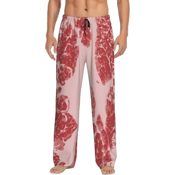 Logiee Red Meat Print Pajama Pants for Men,Men’s Pajama Bottoms,Mens PJ Pants with Pockets & Button Fly-Small