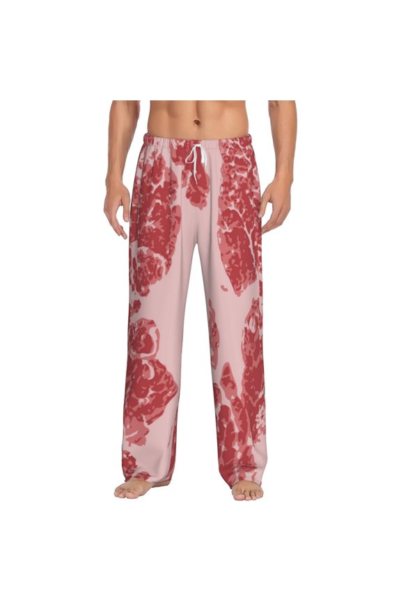 Red Meat Print Pajama Pants for Men,Men’s Pajama Bottoms,Mens PJ Pants with Pockets & Button Fly-Small