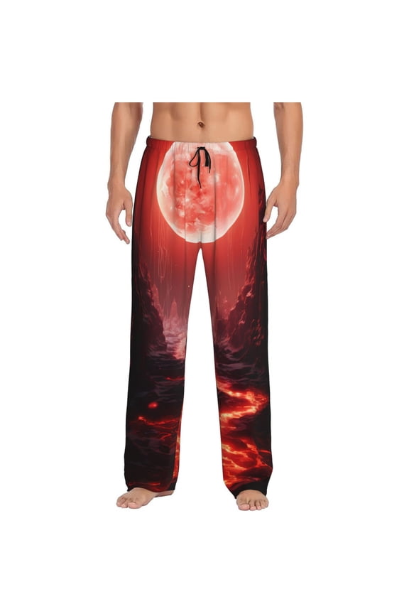 Red Moon Lava Print Pajama Pants for Men,Men’s Pajama Bottoms,Mens PJ Pants with Pockets & Button Fly-X-Large
