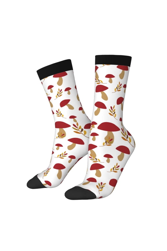 Red Mushroom Print Adult Socks for Men & Women,Calf Socks, Ankle Socks,Boots Socks,Breathable Casual Sock,Unisex Crew Socks