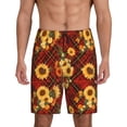 thumbnail image 1 of Logiee Red Plaid Sunflower Print Men's Pajama Shorts with Drawstring & Pockets,Sleep Shorts for Men,Sleepwear Bottoms,Elastic Waistband Loungewear-3X-Large, 1 of 6