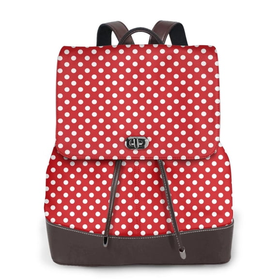 Logiee Red Polka Dot Print Backpack Purse for Women,Fashion Leather Backpack Purse,Women's Leather Backpack for Work College Travel