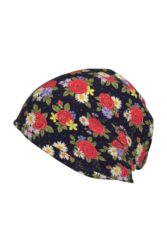 Red Rose Flower Print Unisex Knit Beanie for Men Women Winter Hat,Beanies Skull Caps