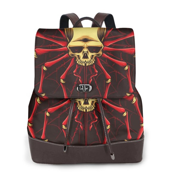 Logiee Red Skull Spider Print Backpack Purse for Women,Fashion Leather Backpack Purse,Women's Leather Backpack for Work College Travel
