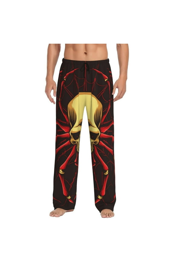 Red Skull Spider Print Pajama Pants for Men,Men’s Pajama Bottoms,Mens PJ Pants with Pockets & Button Fly-3X-Large