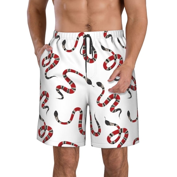 Logiee Red Snake Print Mens Swim Trunks Quick Dry Board Shorts,Breathable Hawaii Beach Shorts Swimwear Bathing Suits-XX-Large