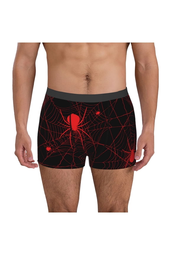 Red Spider On The Web Print Mens Boxer Briefs,Boxer Briefs for Men,Breathable Stretch Underwear,Boys Boxer Briefs-Large