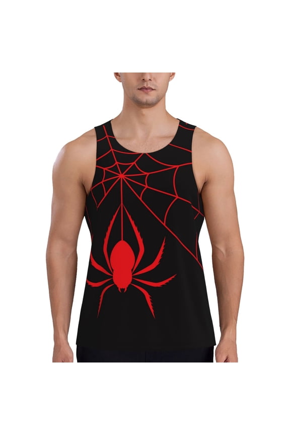 Red Spider Print Men's Workout Tank Top,Quick Dry Workout Tank Top,Gym Muscle Tee,Fitness Bodybuilding Sleeveless T Shirt-3X-Large