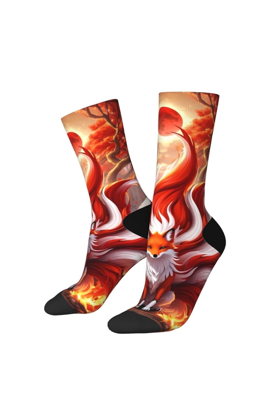 Red Sun Flame Fox Print Adult Socks for Men & Women,Calf Socks, Ankle Socks,Boots Socks,Breathable Casual Sock,Unisex Crew Socks