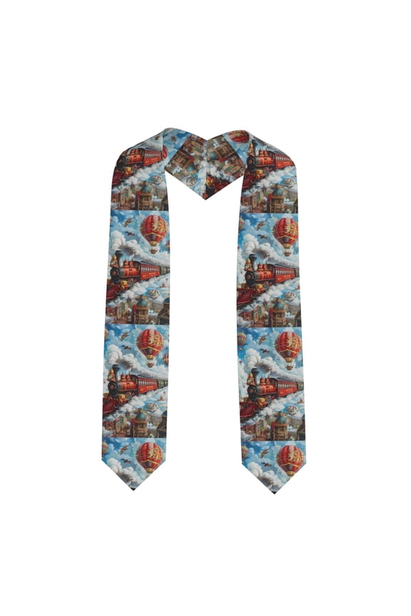 Red Train Hot Air Balloon Print Unisex Adult Graduation Stole Shawl 72" Long for Academic Commencements Shawl-Sharp Corner