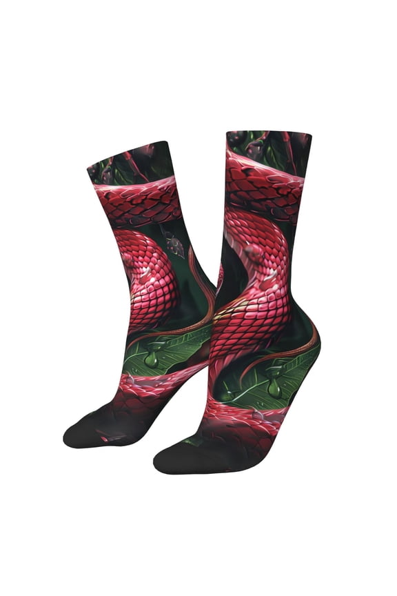 Red Viper Jungle Intensity Print Adult Socks for Men & Women,Calf Socks, Ankle Socks,Boots Socks,Breathable Casual Sock,Unisex Crew Socks