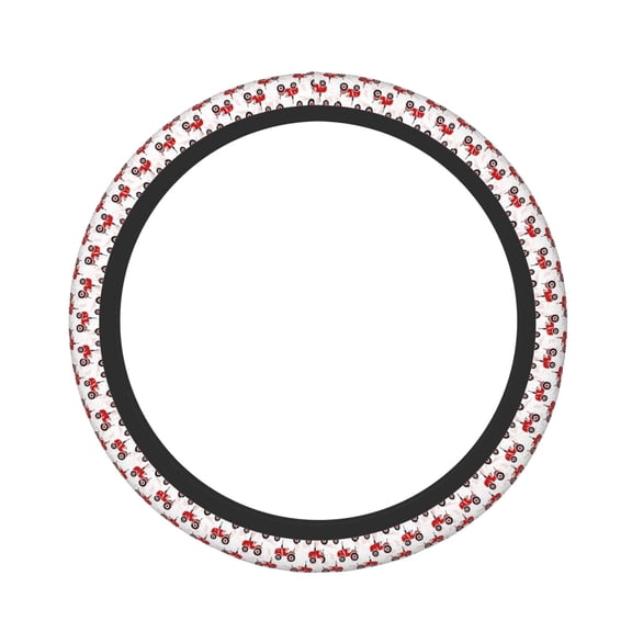 Logiee Red Wheeled Tractors Print Breathable Elastic Steering Wheel Cover, Non-Slip Stretch Steering Wheel Protector,Universal 15 Inch Fit Auto, Suvs, Truck