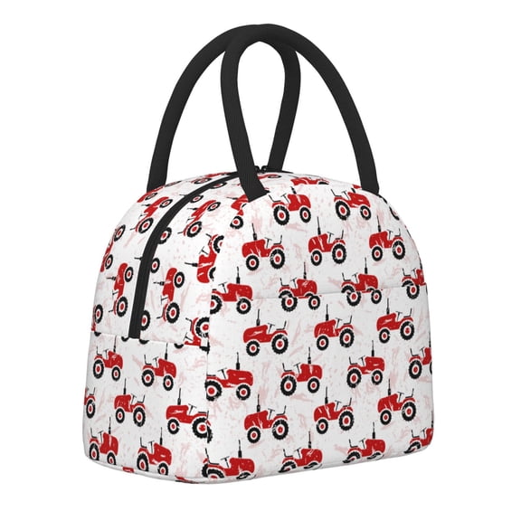 Naloa Red Wheeled Tractors Print Lunch Bag for Women Men,Insulated Lunch Box for Adult,Reusable Lunch Tote Bag for Work, Picnic or Travel