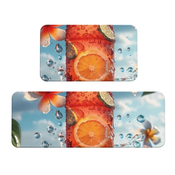 Logiee Refreshing Citrus Splash Print Kitchen Mats for Floor Sets of 2,Waterproof Kitchen Rugs,Non Slip Comfort Standing Mat Rug for Home,Runner,Sink,Office,Laundry