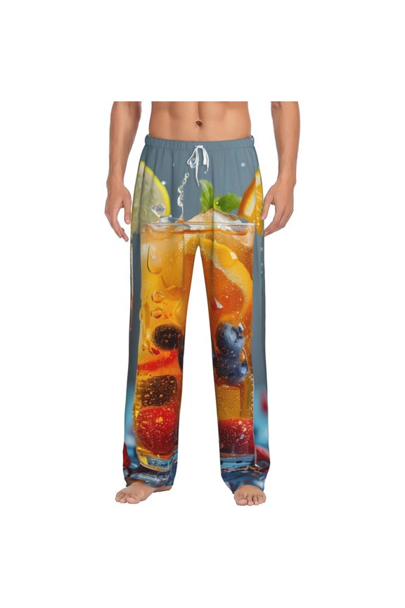 Refreshing Fruit Infused Drinks Print Pajama Pants for Men,Men’s Pajama Bottoms,Mens PJ Pants with Pockets & Button Fly-XX-Large