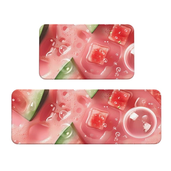 Logiee Refreshing Watermelon Slices Print Kitchen Mats for Floor Sets of 2,Waterproof Kitchen Rugs,Non Slip Comfort Standing Mat Rug for Home,Runner,Sink,Office,Laundry