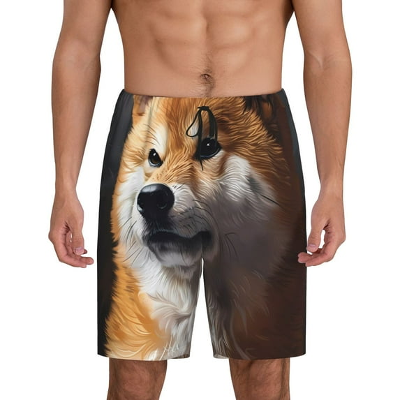 Logiee Regal Shiba Inu Print Men's Pajama Shorts with Drawstring & Pockets,Sleep Shorts for Men,Sleepwear Bottoms,Elastic Waistband Loungewear-Medium