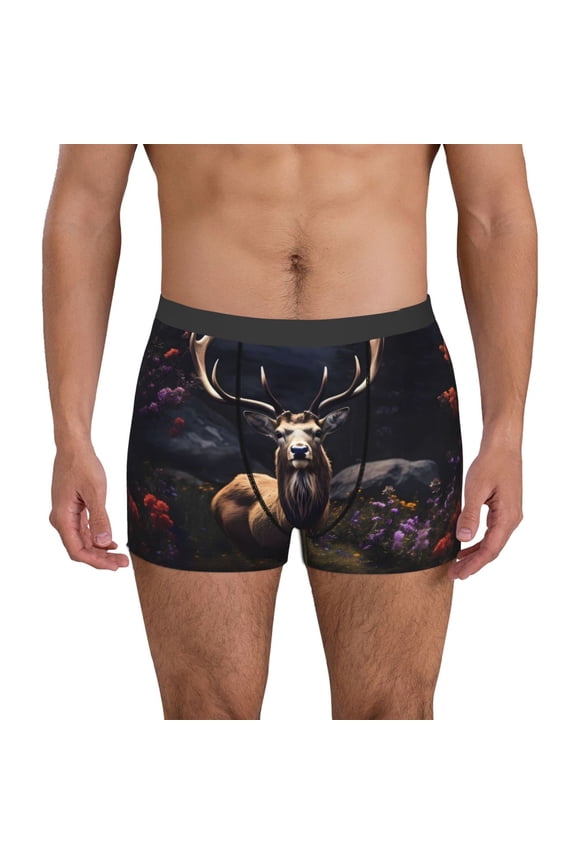 Regal Stag In Forest Print Mens Boxer Briefs,Boxer Briefs for Men,Breathable Stretch Underwear,Boys Boxer Briefs-Medium