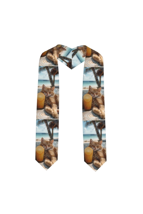 Relaxing Cat With Orange Juice Print Unisex Adult Graduation Stole Shawl 72" Long for Academic Commencements Shawl-Sharp Corner
