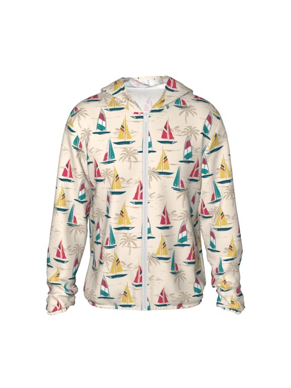 Reto Marine Nautical Print Men's Women Light Jacket Full Zip Sun Protection Hoodie Long Sleeve Sun Shirts for Men Hiking Fishing Zip Pockets-Medium