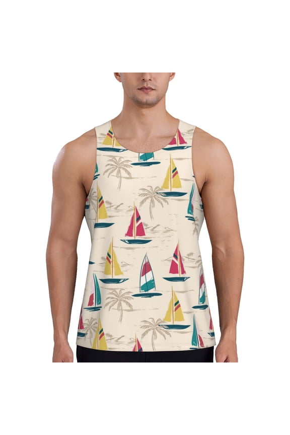 Reto Marine Nautical Print Men's Workout Tank Top,Quick Dry Workout Tank Top,Gym Muscle Tee,Fitness Bodybuilding Sleeveless T Shirt-