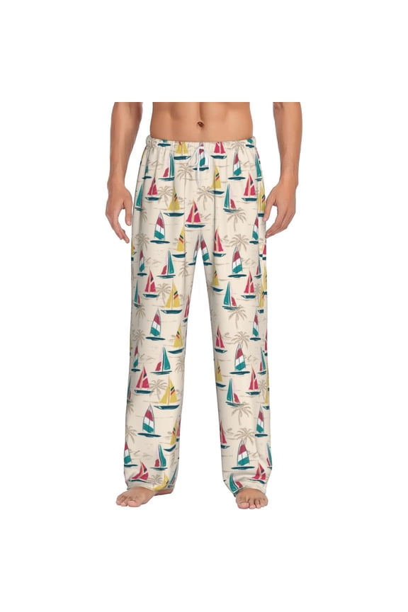 Reto Marine Nautical Print Pajama Pants for Men,Men’s Pajama Bottoms,Mens PJ Pants with Pockets & Button Fly-3X-Large