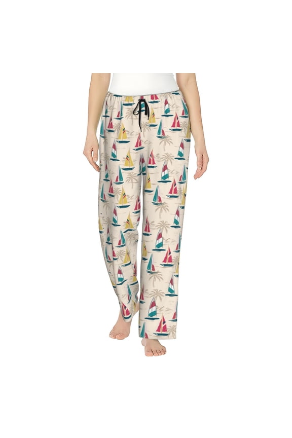Reto Marine Nautical Print Women Pajama Pants,Comfy Pj Bottom with Pockets & Drawstring,Stretch Casual Sleepwear-Large
