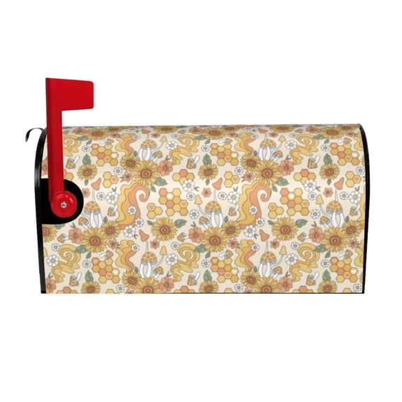 Logiee Retro 70s 60s Flower Print Post Letter Box Wrap Decor, Mailbox Cover Suitable for Standard Mailbox and Large Size Mailbox,Outdoor Yard Decoration-21x18 in