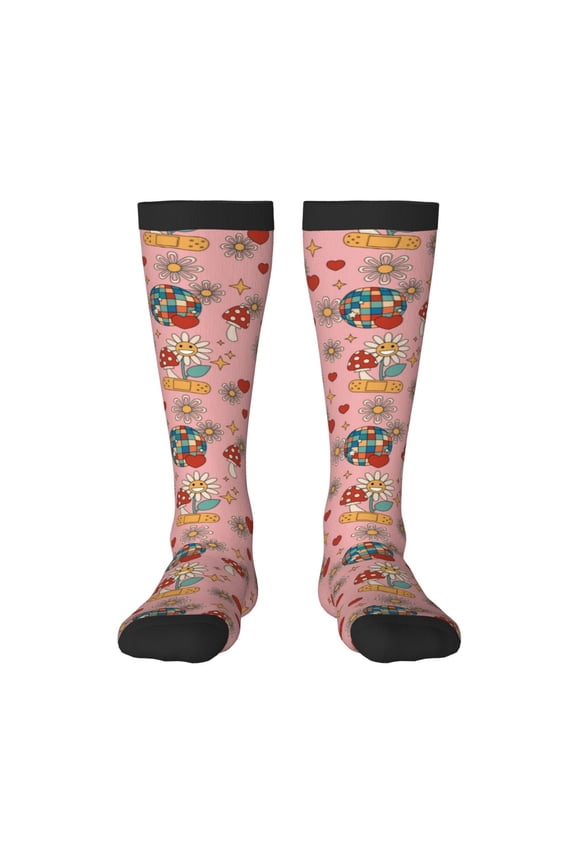 Retro 70s 60s Hippie Flower Print Gift Stocking Stuffers,Adult Stockings,Novelty Socks,Funny Socks Birthday Running Walking Sleeping