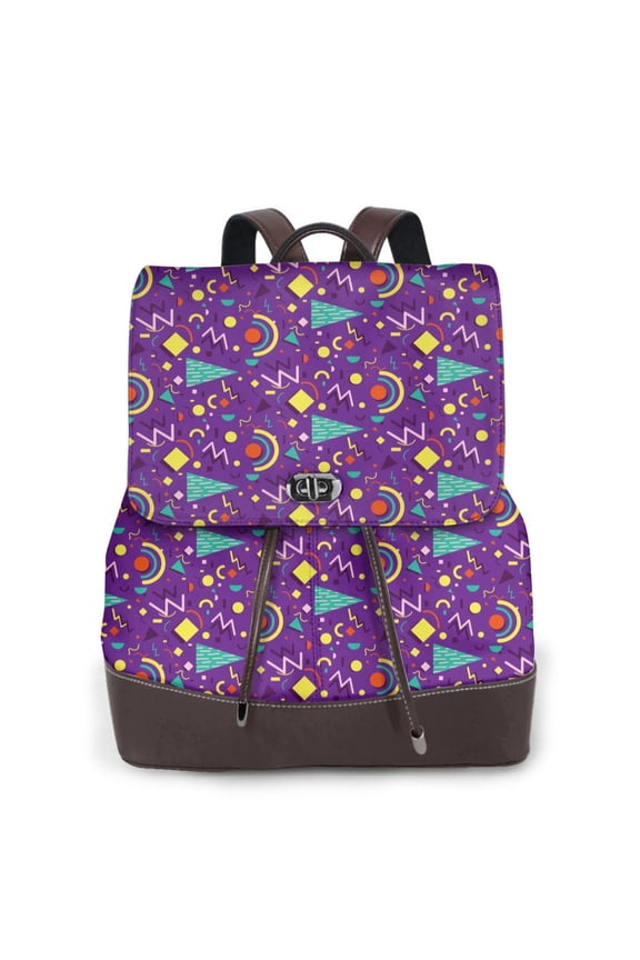 Logiee Retro 80s Style Print Backpack Purse for Women,Fashion Leather Backpack Purse,Women's Leather Backpack for Work College Travel