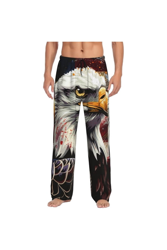 Retro American Eagle A Print Pajama Pants for Men,Men’s Pajama Bottoms,Mens PJ Pants with Pockets & Button Fly-3X-Large