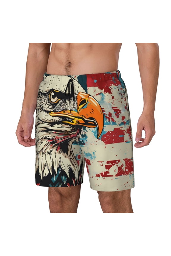 Retro American Eagle Print Men's Swim Trunk,Quick Dry Board Shorts ,Men's Swim Trunks with Compression Liner, Bathing Suits with Pockets-Medium