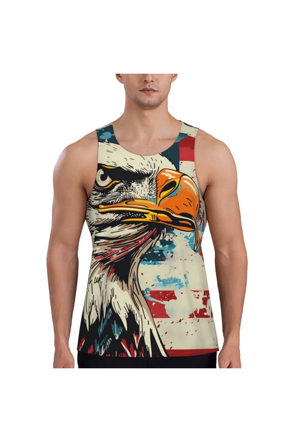 Retro American Eagle Print Men's Workout Tank Top,Quick Dry Workout Tank Top,Gym Muscle Tee,Fitness Bodybuilding Sleeveless T Shirt-Large