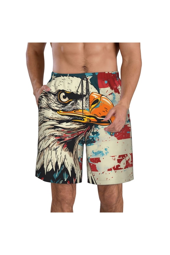 Retro American Eagle Print Mens Swim Trunks Quick Dry Board Shorts,Breathable Hawaii Beach Shorts Swimwear Bathing Suits-X-Large