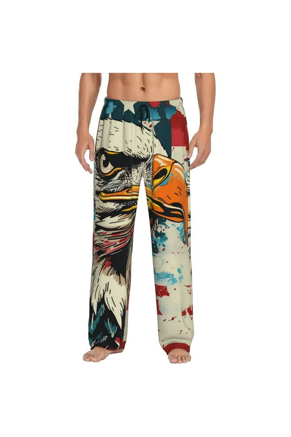 Retro American Eagle Print Pajama Pants for Men,Men’s Pajama Bottoms,Mens PJ Pants with Pockets & Button Fly-X-Large