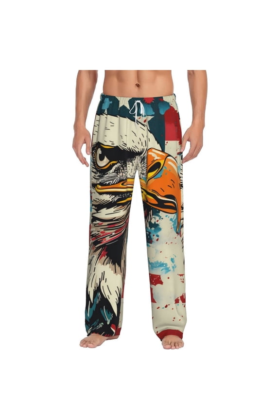 Retro American Eagle Print Pajama Pants for Men,Men’s Pajama Bottoms,Mens PJ Pants with Pockets & Button Fly-XX-Large