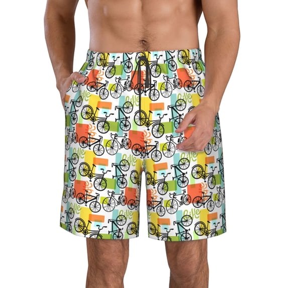 Logiee Retro Bike Print Mens Swim Trunks Quick Dry Board Shorts,Breathable Hawaii Beach Shorts Swimwear Bathing Suits-Large
