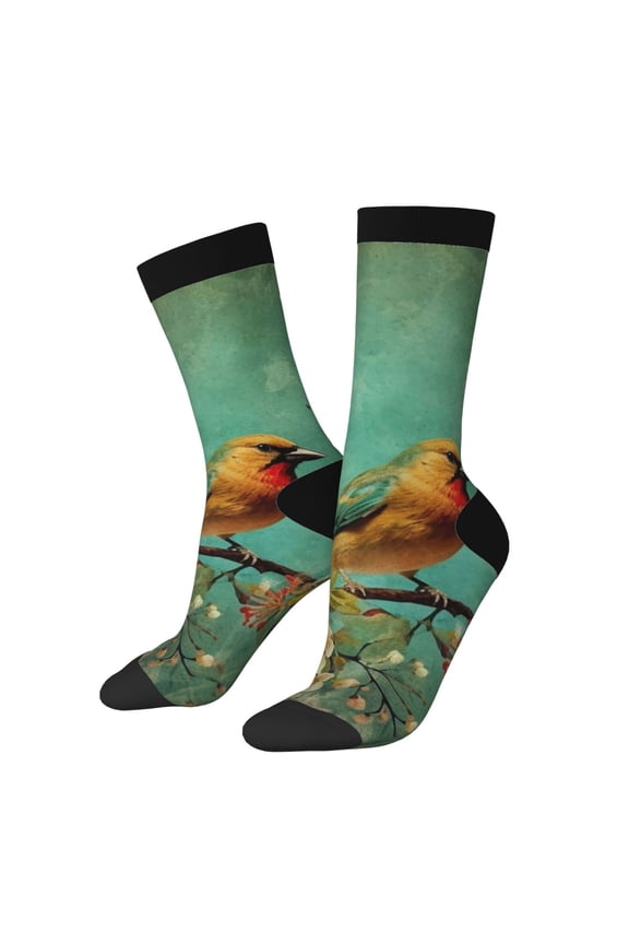Retro Birds Print Adult Socks for Men & Women,Calf Socks, Ankle Socks,Boots Socks,Breathable Casual Sock,Unisex Crew Socks