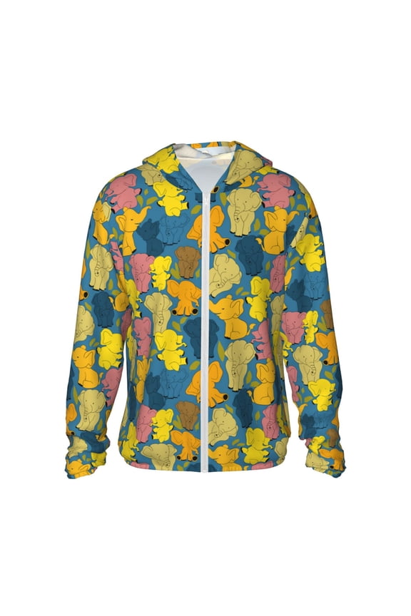 Retro Boho Elephants Print Men's Women Light Jacket Full Zip Sun Protection Hoodie Long Sleeve Sun Shirts for Men Hiking Fishing Zip Pockets-XX-Large