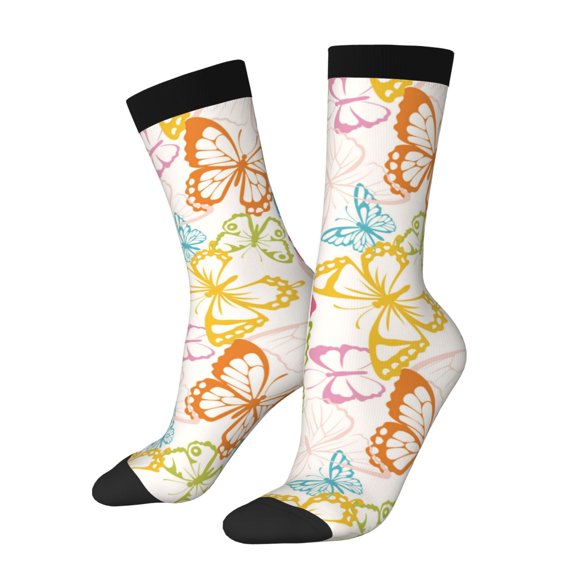 Logiee Retro Colorful Butterfly Print Adult Socks for Men & Women,Calf Socks, Ankle Socks,Boots Socks,Breathable Casual Sock,Unisex Crew Socks