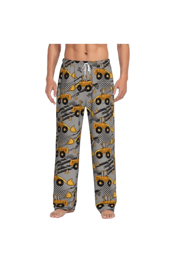 Retro Excavator Print Pajama Pants for Men,Men’s Pajama Bottoms,Mens PJ Pants with Pockets & Button Fly-Medium