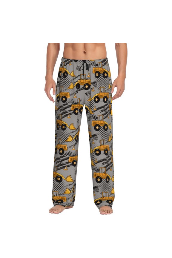 Retro Excavator Print Pajama Pants for Men,Men’s Pajama Bottoms,Mens PJ Pants with Pockets & Button Fly-XX-Large