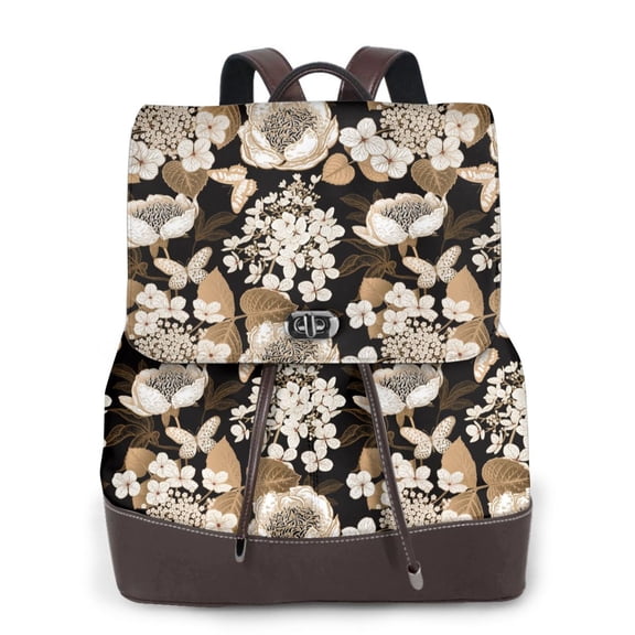 Logiee Retro Hydrangeas Print Backpack Purse for Women,Fashion Leather Backpack Purse,Women's Leather Backpack for Work College Travel