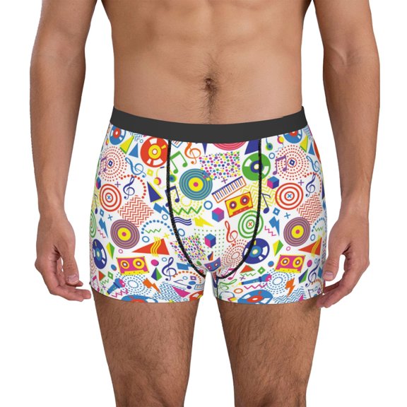 Logiee Retro Musi Disco Print Mens Boxer Briefs,Boxer Briefs for Men,Breathable Stretch Underwear,Boys Boxer Briefs-Medium