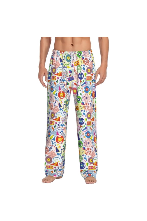 Retro Musi Disco Print Pajama Pants for Men,Men’s Pajama Bottoms,Mens PJ Pants with Pockets & Button Fly-3X-Large